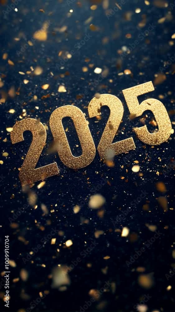 The visually striking gold numbers 2025 stand out against a backdrop of colorful confetti, embodying the celebration of the New Year in a festive setting. The visually striking gold numbers 2025 stand out against a backdrop of colorful confetti, embodying the celebration of the New Year in a festive setting.