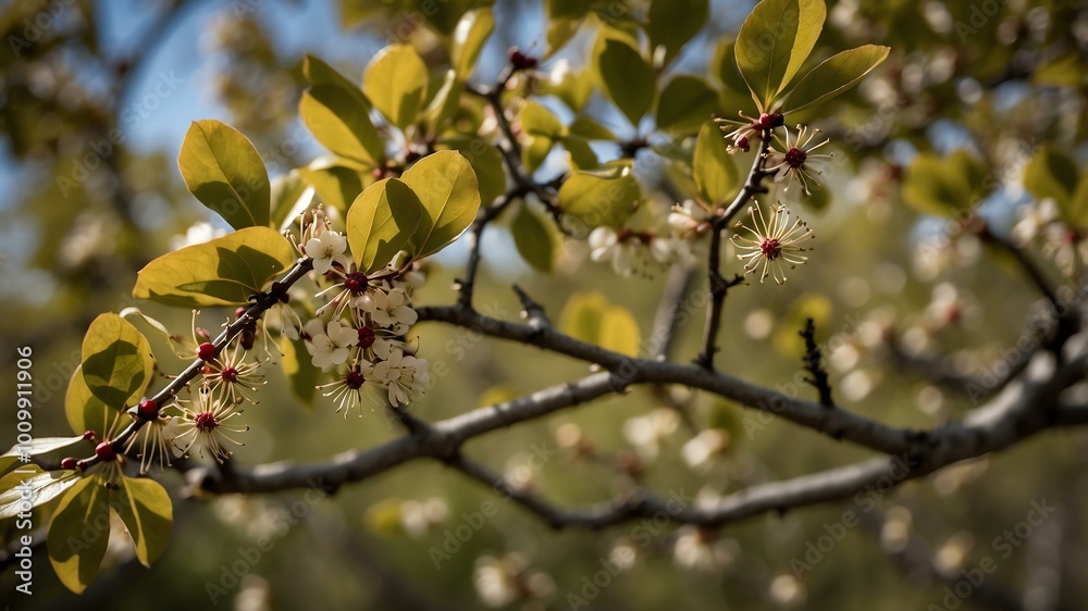closeup image of a serviceberry attached to its tree background closeup image of a serviceberry attached to its tree background