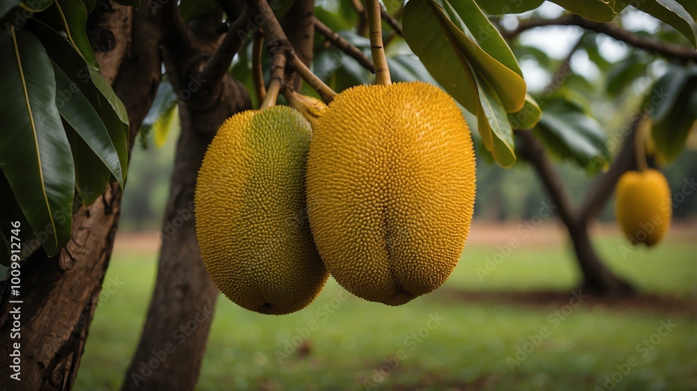 closeup image of a jackfruit attached to its tree background closeup image of a jackfruit attached to its tree background