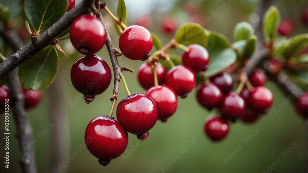 closeup image of a cranberries attached to its tree background closeup image of a cranberries attached to its tree background