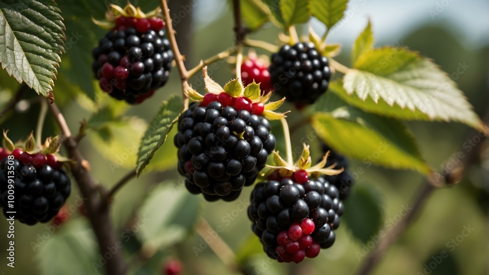 closeup image of a blackberries attached to its tree background closeup image of a blackberries attached to its tree background