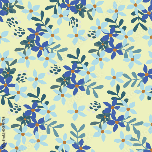 White background vector seamless pattern with delicate flowers for textile and fabric print and other uses.