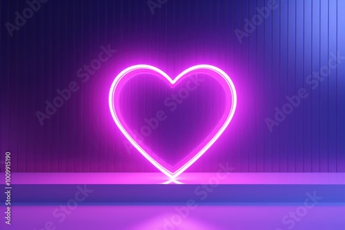 Purple neon heart light shape night.