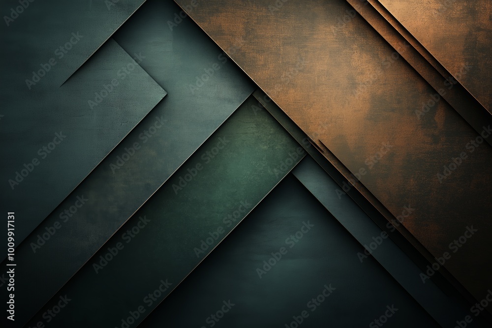 Obraz premium Abstract background featuring smooth geometric shapes in muted green and bronze gradients with a modern design