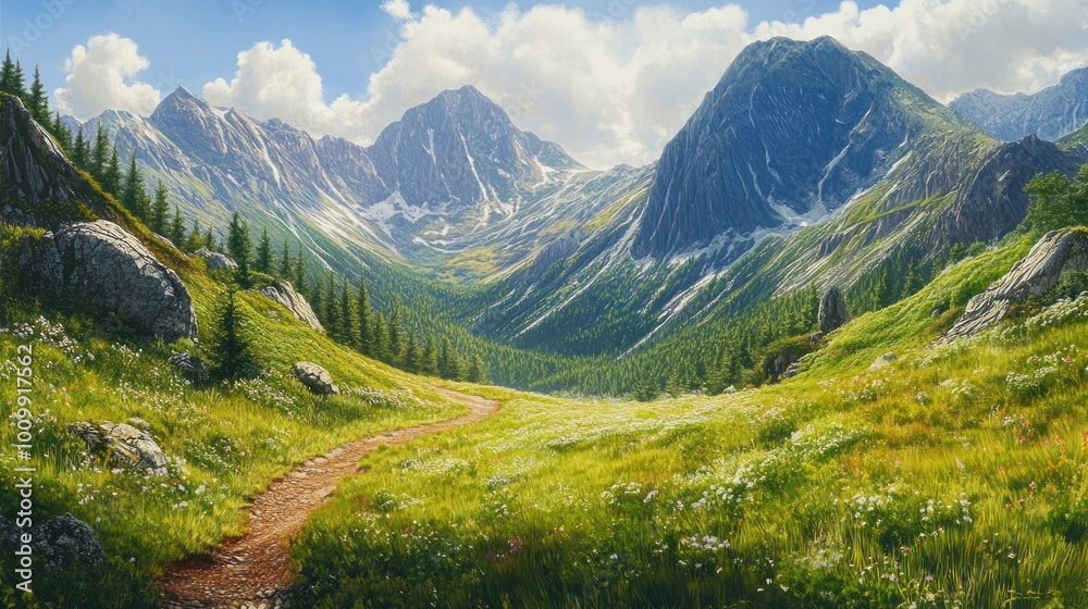 Fototapeta premium Mountain Path Through Green Valley