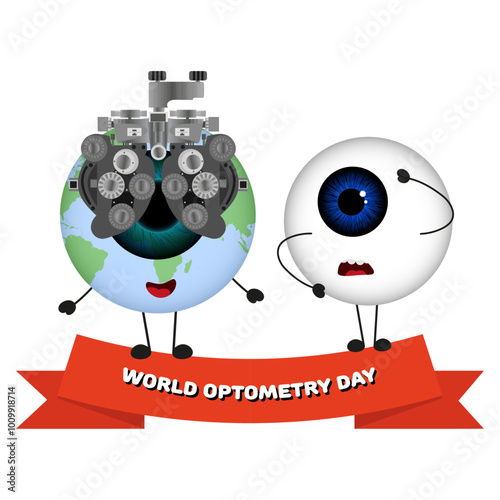 World optometry day. Earth smile and and eye and optometry testing
