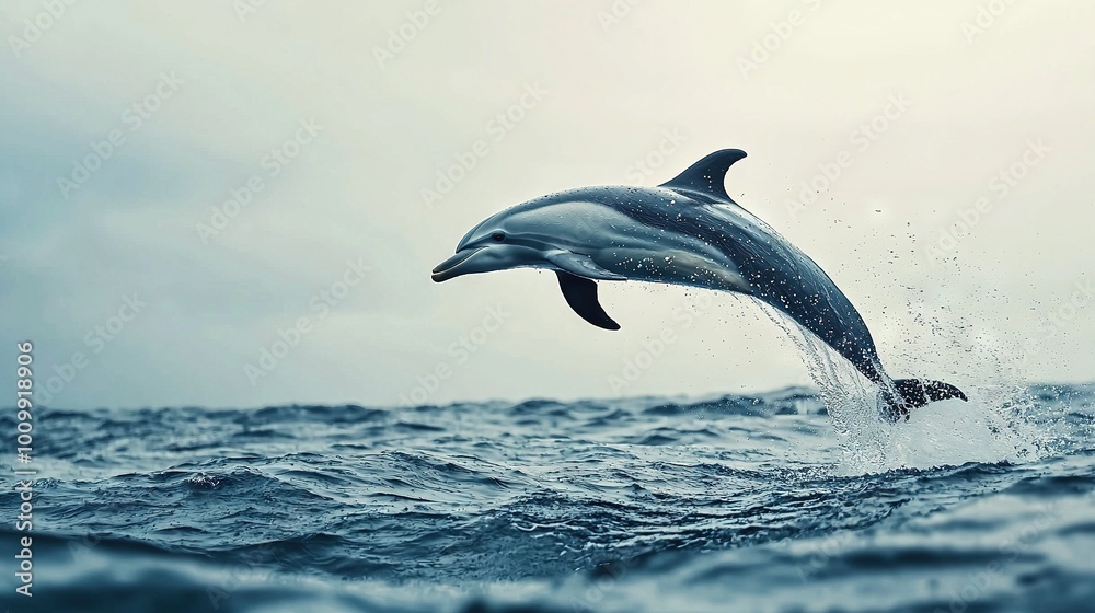Naklejka premium A dolphin leaps from the water with its mouth wide open and head above the surface