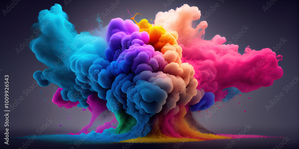 Fototapeta premium Vibrant Colorful Smoke and Powder Explosion in Mid-Air