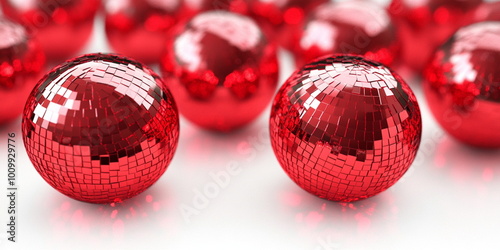 red ridescent christmas balls on white background photo