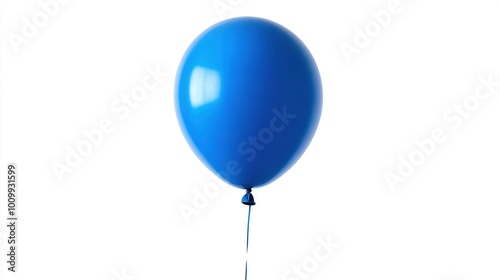  A blue balloon floats in the air, connected by strings to both its tail and the ground