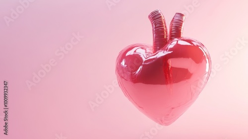 Wallpaper Mural Glossy Heart on Pink Background Torontodigital.ca