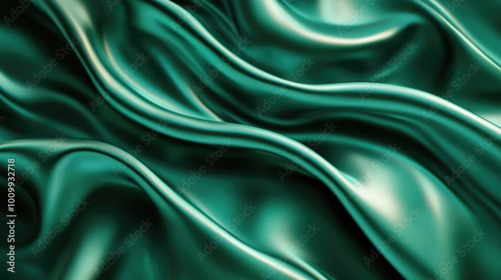 Green soft satin fabric waves background design. Texture with smooth flowing patterns and light shiny effect Green soft satin fabric waves background design. Texture with smooth flowing patterns and light shiny effect