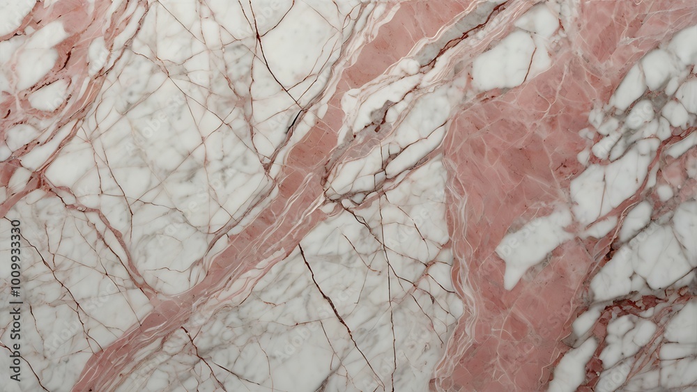 Fototapeta premium close up view of an abstract textured marble background in pink and white hues with seamless random waves and curves 