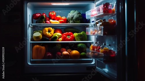 Wallpaper Mural Refrigerator filled with fruits and vegetables, promoting healthy eating and freshness.. Torontodigital.ca