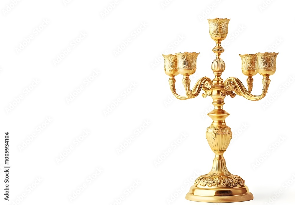 a gold candelabra with three candles
a gold candelabra with three candles