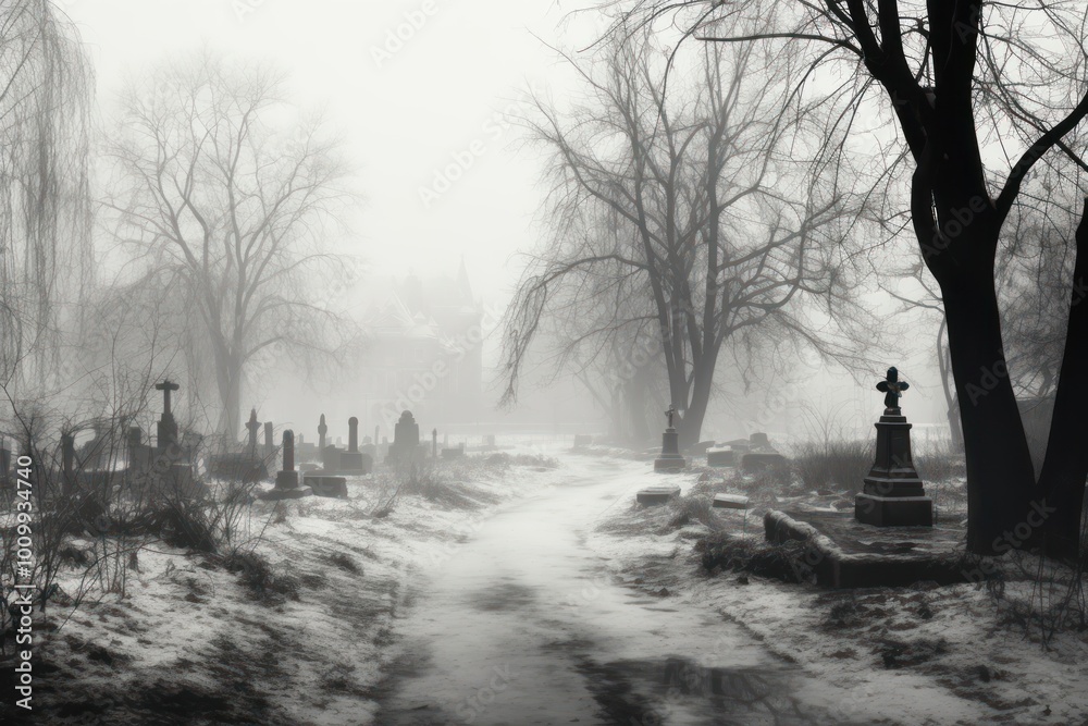 Creepy graveyard outdoors cemetery winter. Creepy graveyard outdoors cemetery winter.