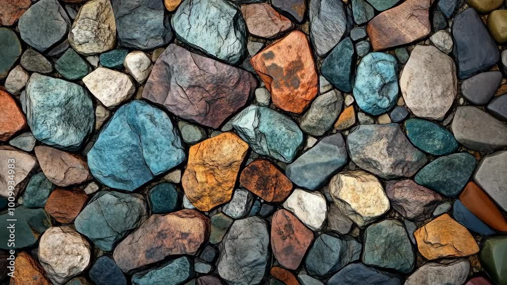 A close-up of a collection of colorful stones arranged in a pattern A close-up of a collection of colorful stones arranged in a pattern