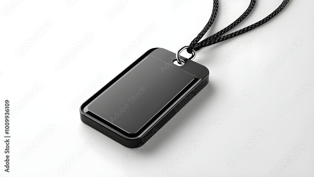 Fototapeta premium a black rectangular tag with a black cord 