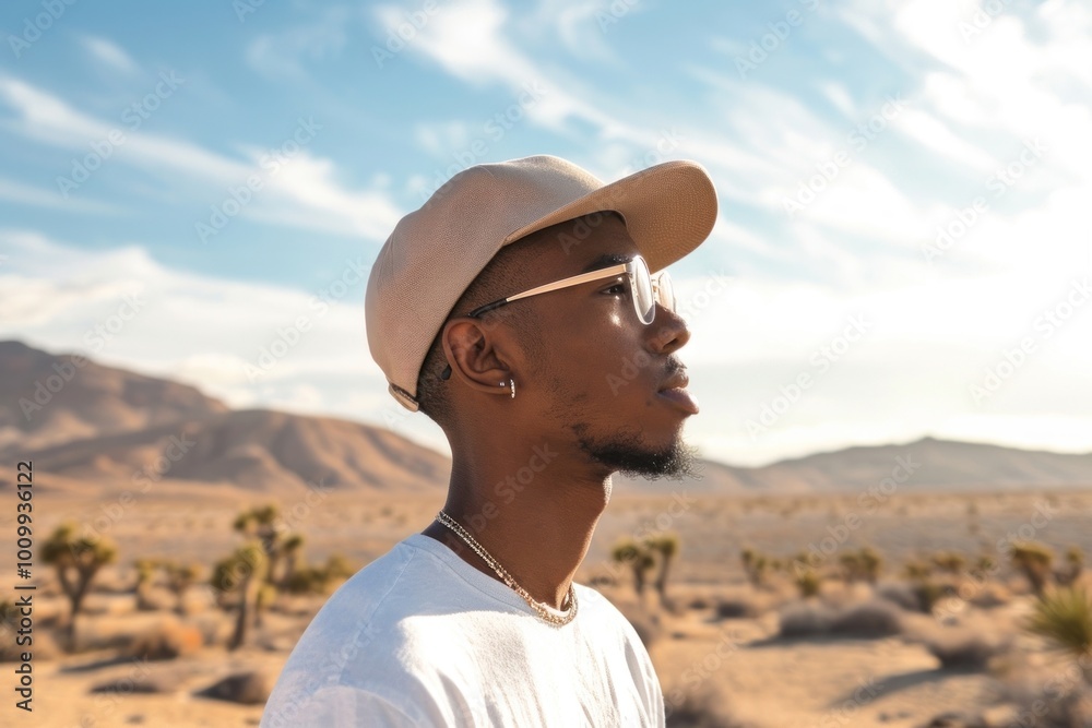 Minimalist cap portrait outdoors desert. Minimalist cap portrait outdoors desert.