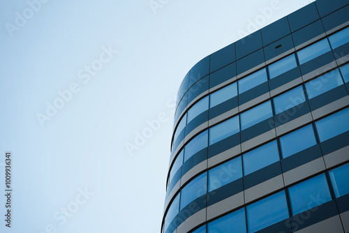 New building architecture on blue sky background,Low angle architectural exterior view of modern,copy space for text