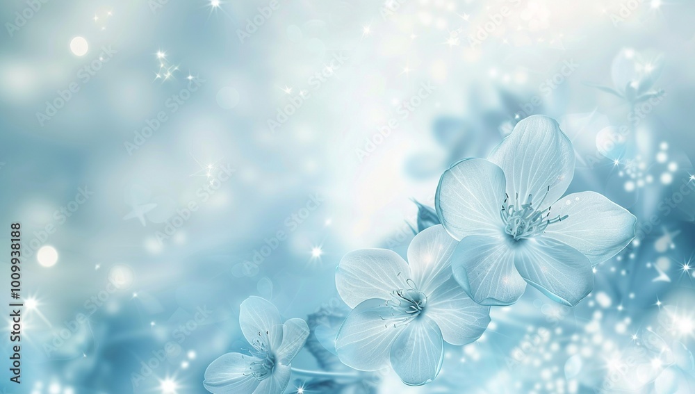 light blue background with transparent flowers, delicate white stars and... light blue background with transparent flowers, delicate white stars and...