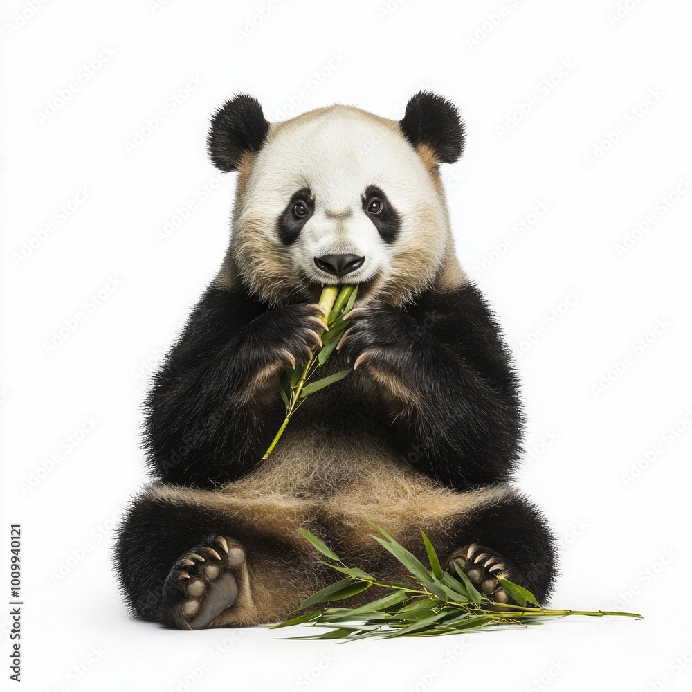 lovable panda bear enjoys a fresh bamboo snack, sitting in a relaxed position and radiating tranquility. Its cute features and playful demeanor shine through in this charming moment. lovable panda bear enjoys a fresh bamboo snack, sitting in a relaxed position and radiating tranquility. Its cute features and playful demeanor shine through in this charming moment.