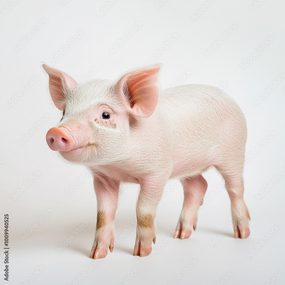 delightful piglet with soft pink skin and floppy ears stands on its tiny legs, exuding innocence and curiosity in a minimalistic setting. delightful piglet with soft pink skin and floppy ears stands on its tiny legs, exuding innocence and curiosity in a minimalistic setting.
