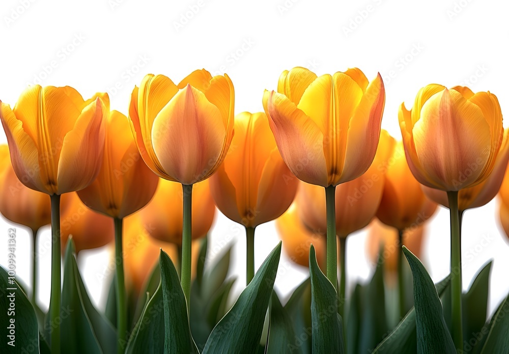 a row of orange and yellow tulips
a row of orange and yellow tulips