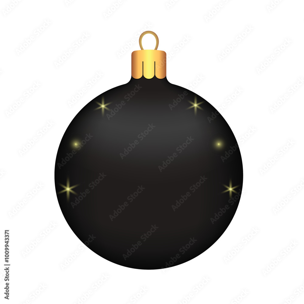 Black Christmas Holiday Ball on a white background. Decorations for New Year tree and Christmas design. Vector realistic object Illustration 10 EPS