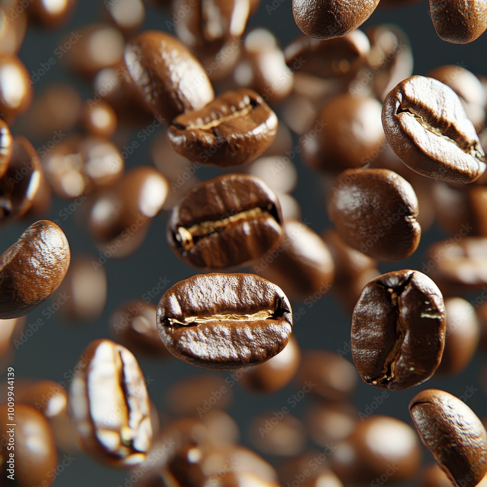 Fototapeta premium Hyper realistic studio shot of floating coffee beans capturing dynamic motion and texture