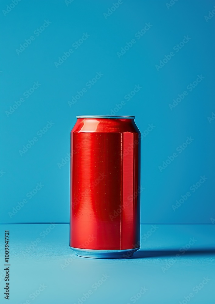 Aluminum red soda can on blue background. Minimalistic concept. Aluminum red soda can on blue background. Minimalistic concept.