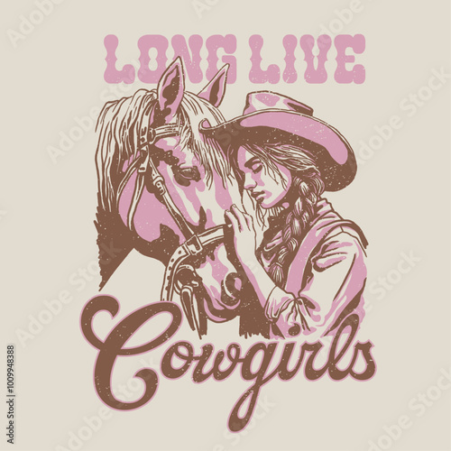 HAND DRAWN COWGIRL HORSE ANIMAL EQUESTRIAN COWBOY WESTERN DESERT VINTAGE TSHIRT TEE PRINT FOR APPAREL MERCHANDISE