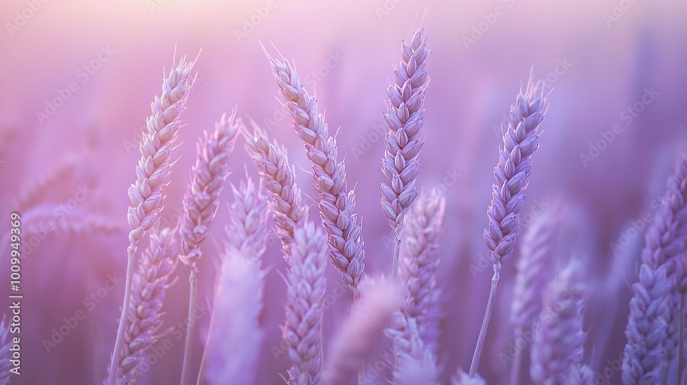 Obraz premium A close-up of Lavender grass with a pink sky in the background