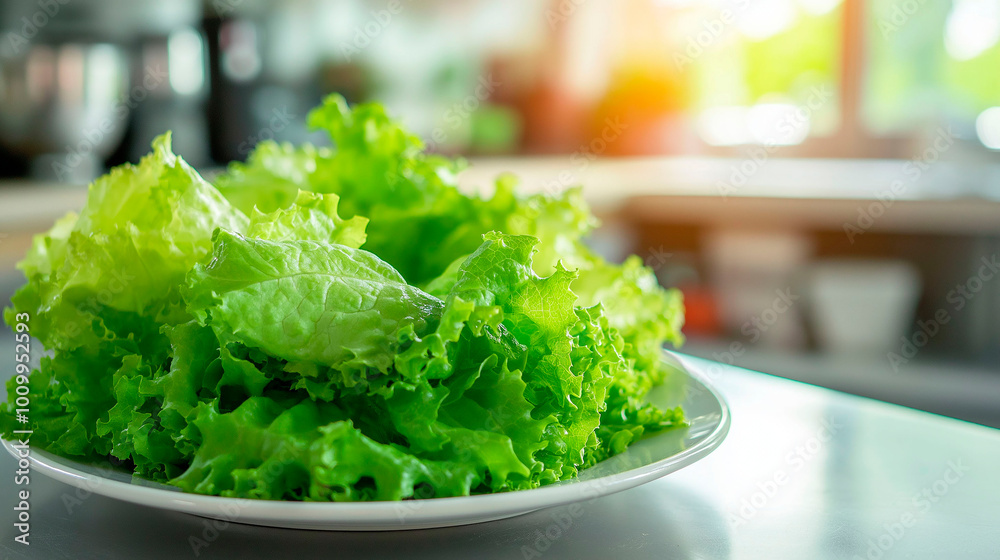 Plate of lettuce in kitchen Plate of lettuce in kitchen