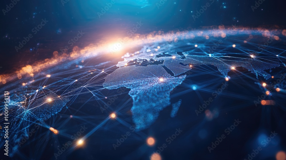 Fototapeta premium Global Network Connectivity with Illuminated Earth Map