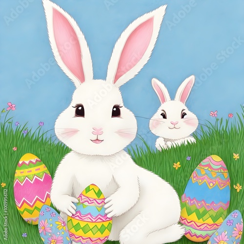 easter bunny with easter eggs