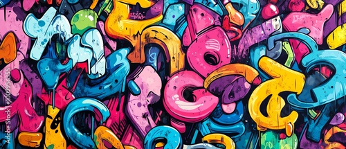 Wallpaper Mural Colorful urban graffiti tags and street murals in a seamless pattern, reflecting the dynamic energy and creativity of street culture Torontodigital.ca
