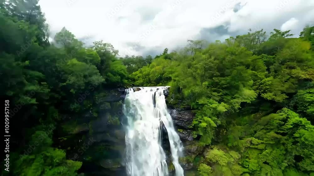 Fly jungle tree canopy discover cascading waterfall stunning 4K FPV drone shot tropical landscape features lush greenery steep cliff andrushing creek creating view nature’s raw power beauty cascade Fly jungle tree canopy discover cascading waterfall stunning 4K FPV drone shot tropical landscape features lush greenery steep cliff andrushing creek creating view nature’s raw power beauty cascade