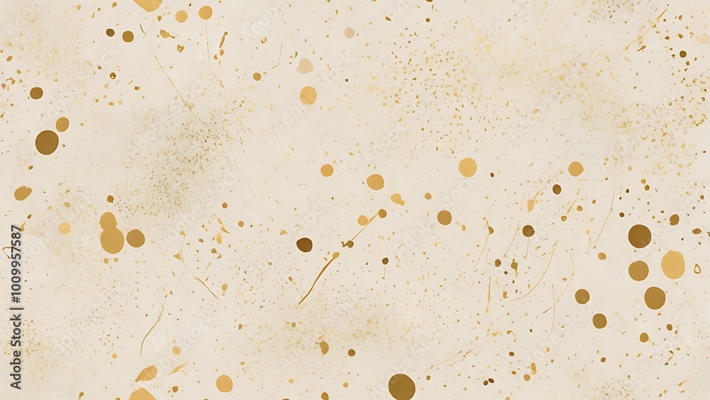  abstract digital artwork illustration featuring a pattern of variously sized golden circles scattered across a textured yellow color background