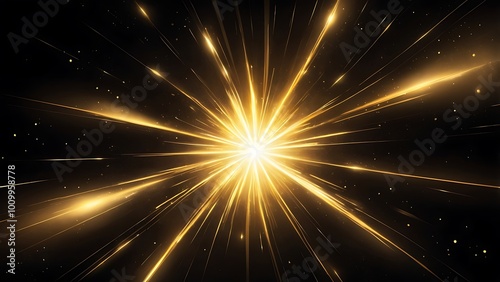 digital illustration abstract background featuring a burst of bright golden light with glow against a black background