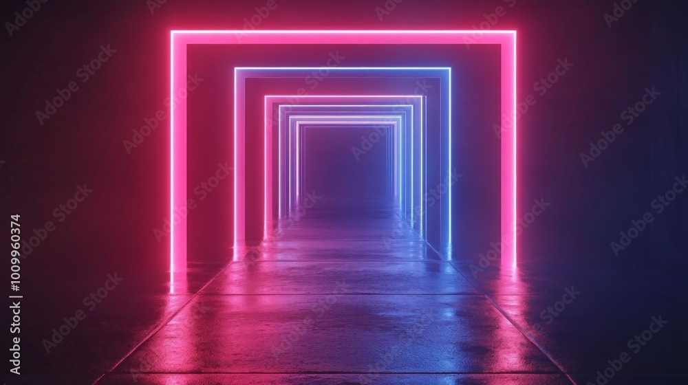 Abstract blue pink neon glowing line frame, animated moving led light screen box projection 3d rendering, empty space border presentation design background, futuristic laser sprectrum backdrop. Abstract blue pink neon glowing line frame, animated moving led light screen box projection 3d rendering, empty space border presentation design background, futuristic laser sprectrum backdrop.