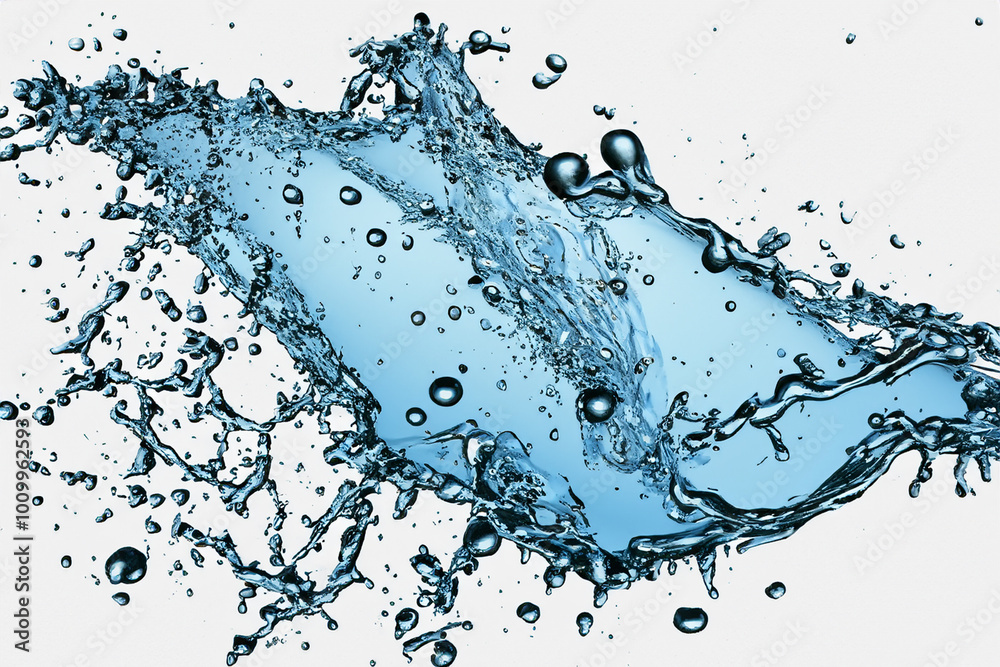 Abstract blue water splash with bubbles on a white background. Abstract blue water splash with bubbles on a white background.
