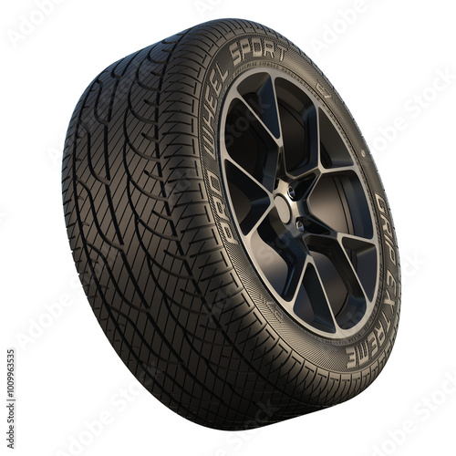 New racing wheel isolated. Transparent background. Realistic 3d render.