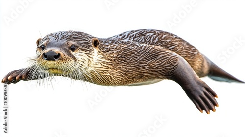 river otter swims elegantly, showcasing its streamlined body and powerful limbs, embodying the beauty of its natural aquatic habitat in motion. photo