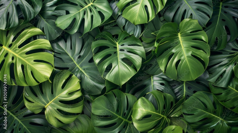 A lush and vibrant collection of green monstera leaves photographed from above, providing a detailed and beautiful representation of nature's intricate patterns and textures. A lush and vibrant collection of green monstera leaves photographed from above, providing a detailed and beautiful representation of nature's intricate patterns and textures.