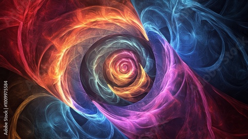 Abstract color dynamic background with lighting effect. Fractal spiral. Fractal art