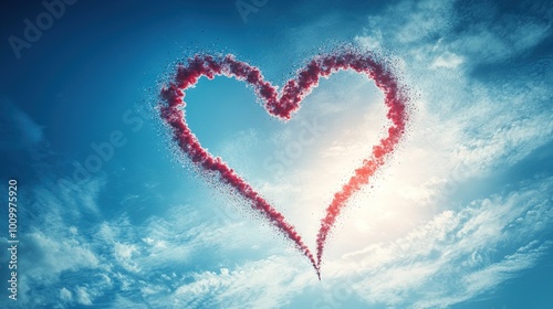   A heart-shaped cloud floats against a blue backdrop of wispy clouds