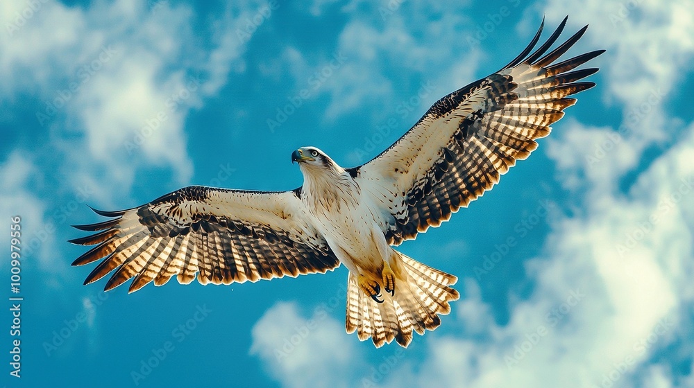 Fototapeta premium A large bird soaring in the sky with its wings fully extended