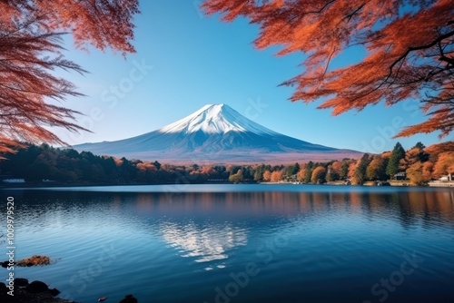 Fuji mountain autumn lake landscape. photo