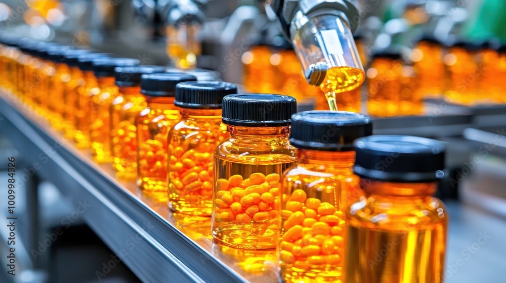 Precision Machinery Bottling Liquid Medication in Pharmaceutical Factory for Mass Production Precision Machinery Bottling Liquid Medication in Pharmaceutical Factory for Mass Production
